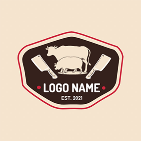 Kitchen Logo Badge Ox Pig Knife Chopping logo design