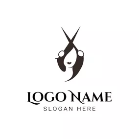 Elegant Logo Big Scissor and Black Hair logo design