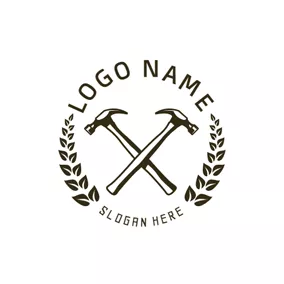 ガレージロゴ Black and White Branch and Hammer logo design