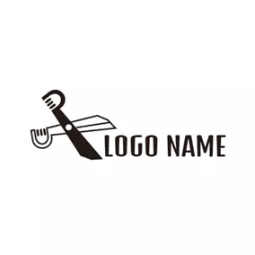 Barber Logo Black and White Scissor logo design