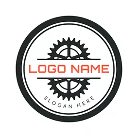 機械logo Black Circle and White Wheel Gear logo design