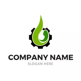 オイル　ロゴ Black Cog and Green Oil Drop logo design
