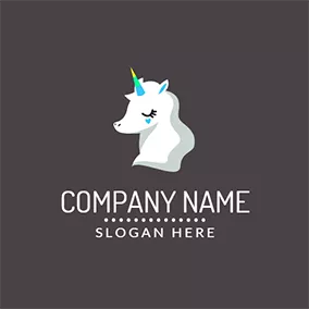 Charakter Logo Black Eye and White Cartoon Unicorn logo design