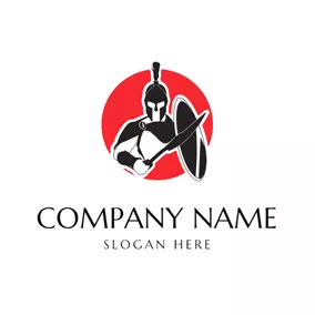 Fighting Logo Black Warrior Carrying Sword and Shield logo design