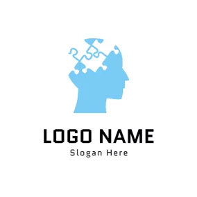 KI Logo Blue and White Human Brain logo design