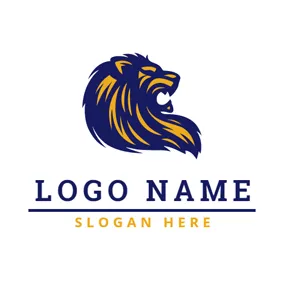 鱷魚Logo Blue and Yellow Howling Lion logo design