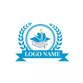 学院logo Blue Badge and Gray Book logo design