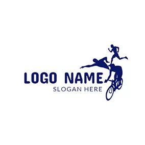 Schwimmen Logo Blue Bicycle and Combination Triathlete logo design