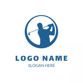Logótipo Golfe Blue Circle and Outlined Golfer logo design