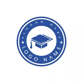 英語ロゴ Blue Circle and Trencher Cap logo design