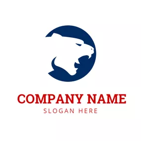 Dangerous Logo Blue Circle and White Cougar Head logo design
