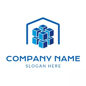 立方體Logo Blue Cube and Abstract Warehouse logo design