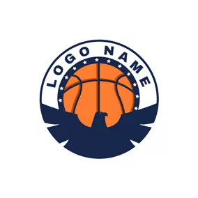 電子競技 Logo Blue Eagle and Orange Basketball logo design
