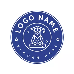 學前班 Logo Blue Encircled Owl and Mortarboard logo design