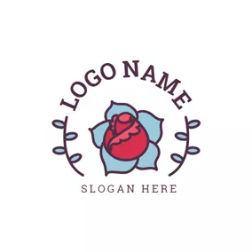 Floral Logo Blue Leaf and Red Rose logo design