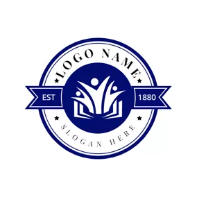 学校ロゴ Blue Outlined Student Emblem logo design