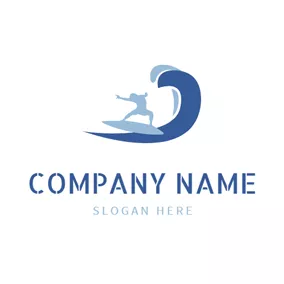 Dangerous Logo Blue Sea Wave and Surfer logo design