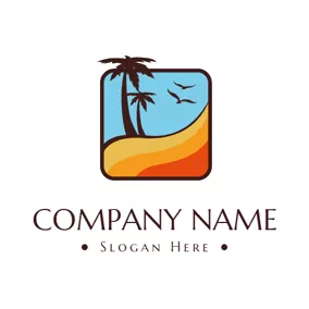 沙灘logo Blue Sky and Brown Coconut Tree logo design