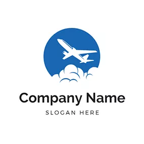 Exploration Logo Blue Sun and White Airplane logo design