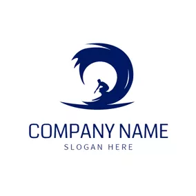 Dangerous Logo Blue Wave and Surfer logo design