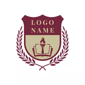 學校Logo Branch Encircled Book and Torch Shield logo design