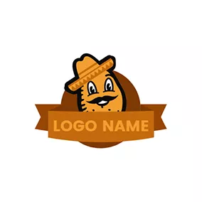 薯条logo Brown Banner and Potato logo design