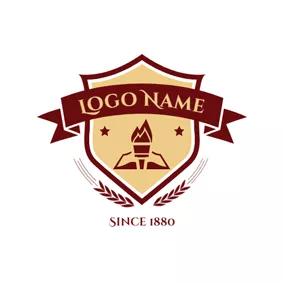 エンブレムロゴ Brown Banner and Wheat Emblem logo design
