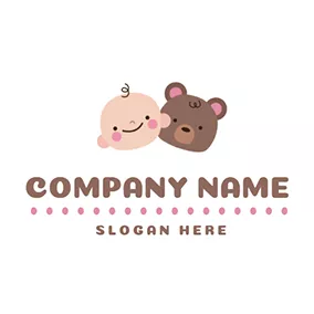Logo Des Enfants Brown Bear and Cute Baby logo design