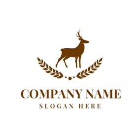 ムースロゴ Brown Elk and Leaf logo design