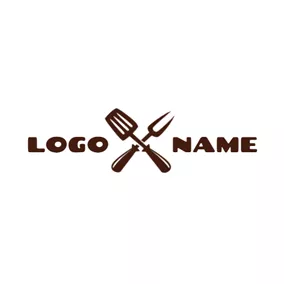 グリルロゴ Brown Fork and Shovel Icon logo design