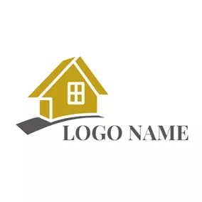 屋頂 Logo Brown Road and Yellow House logo design