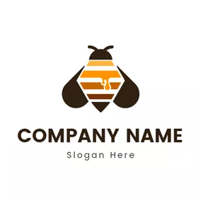 ハチロゴ Brown Wing and Geometric Bee logo design