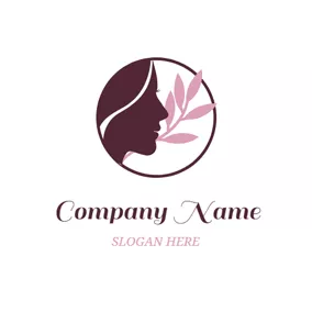 營養師logo Brown Woman Head and Pink Leaf logo design