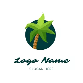 ヤシの木　ロゴ Circle and Palm Tree logo design