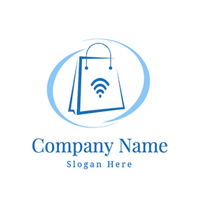 Logótipo De Compras Circle Bag Wifi Online Shopping logo design