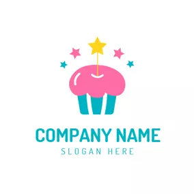 Pink Logo Colorful Star and Birthday Cake logo design