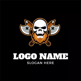 Logótipo Tatuagem Cross Axe and Human Skeleton logo design