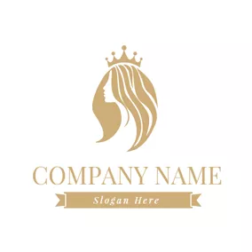 Hairdo Logo Crown and Brown Hair Lady logo design