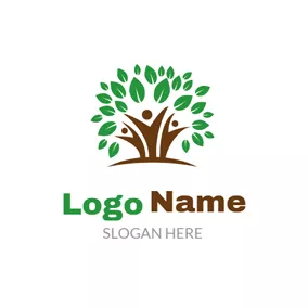 學習logo Cute Green Leaves and Children logo design