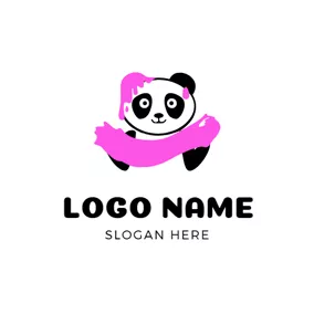 Doodle Logo Cute Panda and Pink Slime logo design