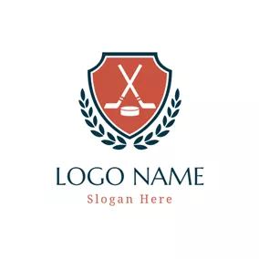 Logótipo Hóquei Dark Green Leaf and Hockey Stick logo design