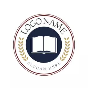 圖書館 Logo Encircled Branches and Book logo design