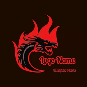 Red And Black Logo Fire and Dragon logo design