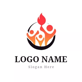 社區 Logo Flat Fire and Abstract Person logo design