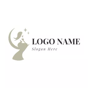 Elegant Logo Flat Moon and Graceful Woman logo design