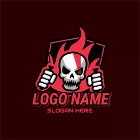 Gangster Logo Gaming Fire Skull Shield logo design
