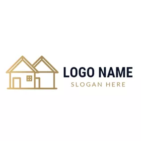 Shape Logo Golden House and Letter M logo design