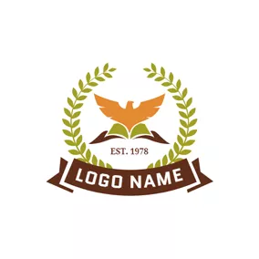 Bookstore Logo Green Branch and Yellow Pigeon logo design