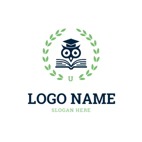Classroom Logo Green Branch Encircled Owl and Book logo design