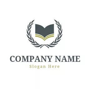 大学＆カレッジロゴ Green Leaf and Opened Book logo design